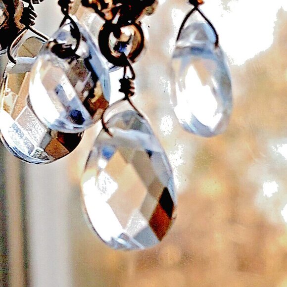 M0NET Signed Vintage Dangle Earrings Silver-Tone Clear Facet Crystal Rhinestones - Picture 2 of 6